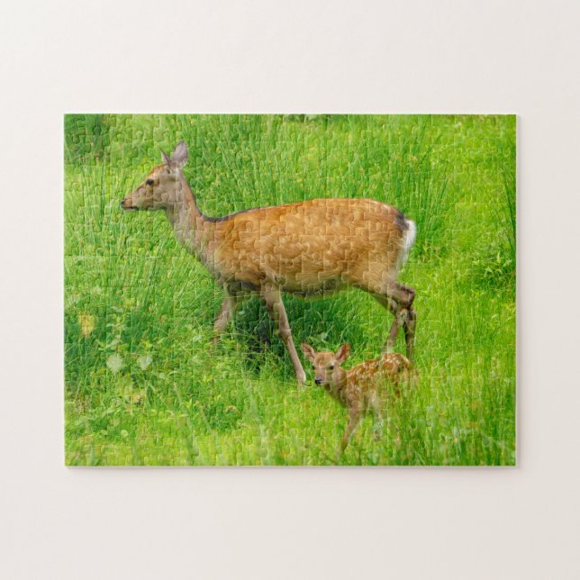 Puzzle Mère et enfant - cerf en jachère avec jeunes (Horizontal)