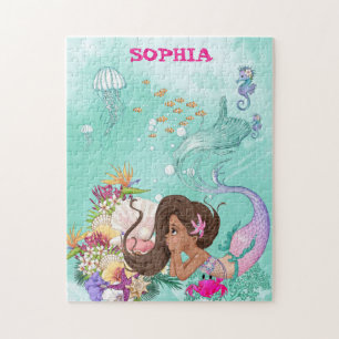 Puzzle Mermaid Dark Green Starfish Mignonne Personnel
