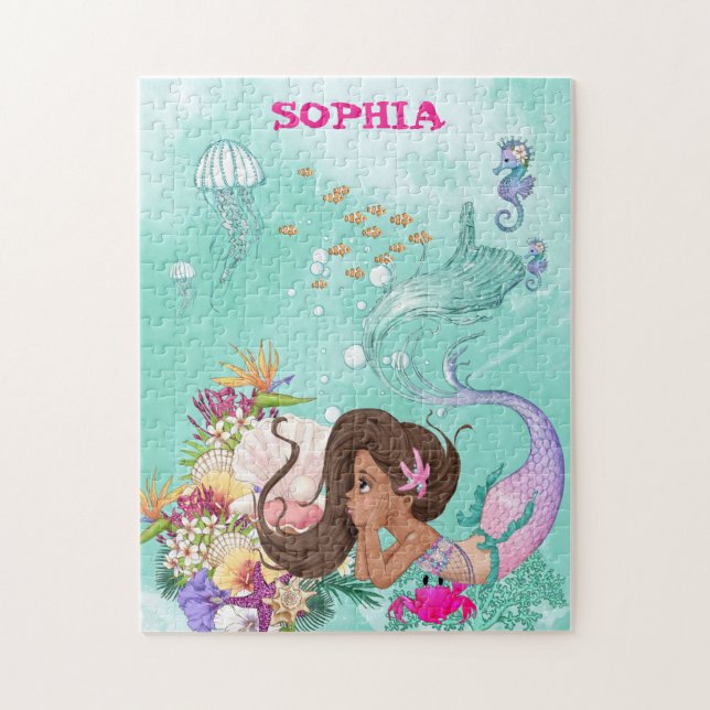 Puzzle Mermaid Dark Green Starfish Mignonne Personnel (Vertical)