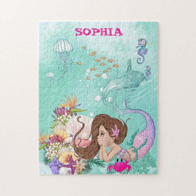 Puzzle Mermaid Dark Green Starfish Personnel (Vertical)
