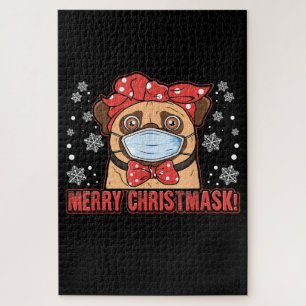Puzzle Merry Christmas Cute Pug Dog Breed Furry