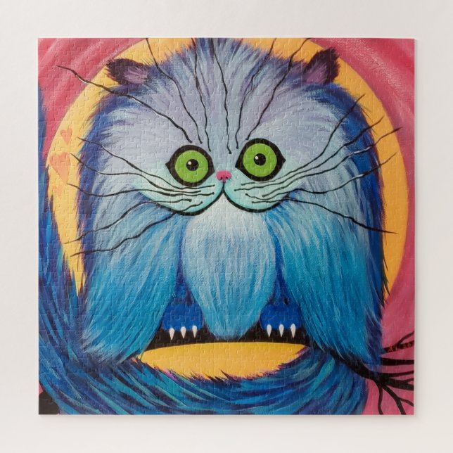 Puzzle Merveille à Moustaches – Chat Fantastique Bleu Cla (Vertical)