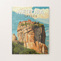 Meteora Grèce Illustration Voyage Art Rétro