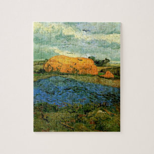 Puzzle Meules de foin sous un ciel pluvieux de Vincent va