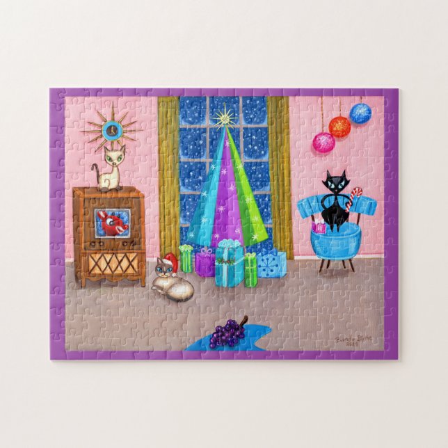 Puzzle Mi-siècle moderne Noël de l'âge atomique chats TV (Horizontal)