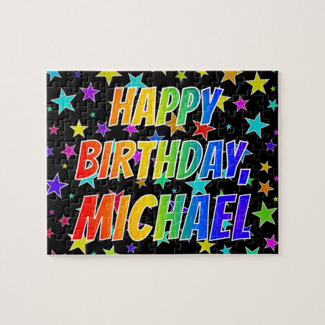 Puzzle "MICHAEL" Prénom, Amusant "HEUREUX ANNIVERSAIRE" (Horizontal)