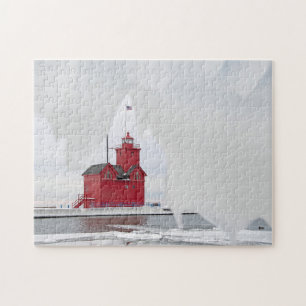 Puzzle Michigan Red Lighthouse en hiver