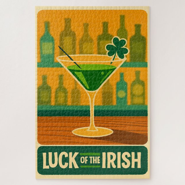 Puzzle Mid Century St. Patrick's Shamrock Martini Art (Vertical)