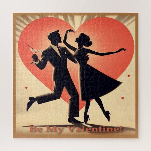 Puzzle Mid Century Valentine Dancing Couple avec Martini (Vertical)