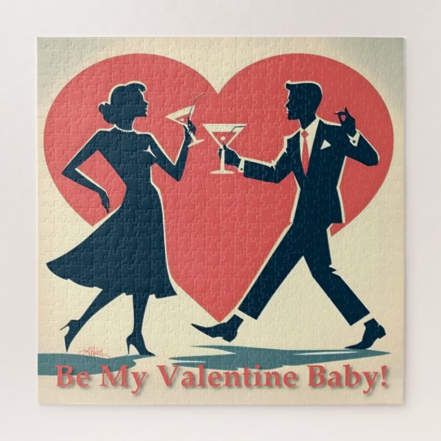 Puzzle Mid Century Valentine Hip Martini Dancing Couple (Vertical)