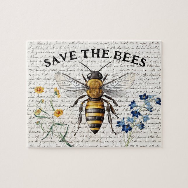 Puzzle Miel Abee Sauvez les abeilles Script Flowers (Horizontal)