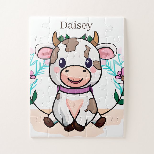 Puzzle mignon amateurs de vache ajouter nom filles (Vertical)