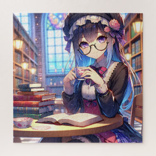 Puzzle Mignonne fille Anime dans les lunettes Lecture