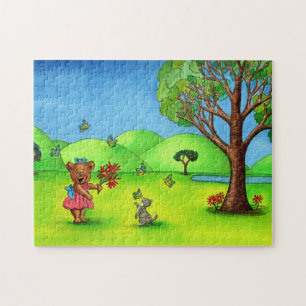 Puzzle Mignonne fille ours Kitten paysage lunaire