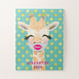 Puzzle Mignonne Giraffe Portant Des Masques Avec Lèvres C
