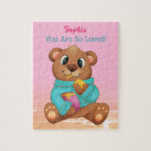 Puzzle Mignonne Ours Manger Miel, Nom/Message de l'enfant