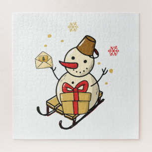Puzzle Mignonne Snowman Sur Un Motoneige