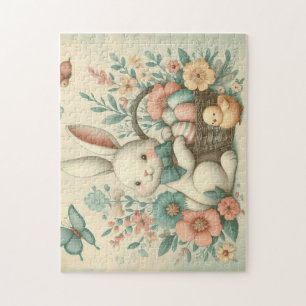 Puzzle Mignonne, Vintage lapin de Pâques & poussin