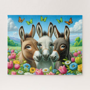 Puzzle Mignons 3 Ânes Dans Des Fleurs