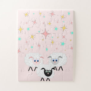 Puzzle Mignons moutons et étoiles de nuit sur Pink Childr