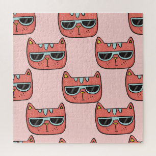 Puzzle Mignons visages de chat, motif sans soudure.