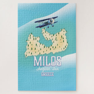Puzzle Milos, île grecque Carte art affiche de voyage.