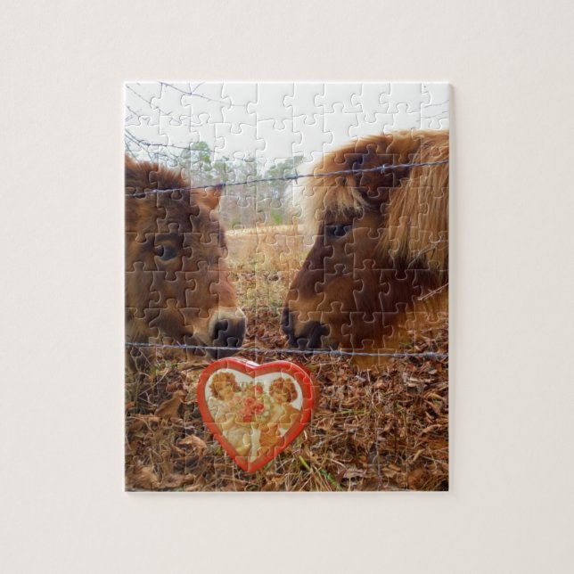 Puzzle Miniature Donkey & Horse Valentine Heart (Vertical)