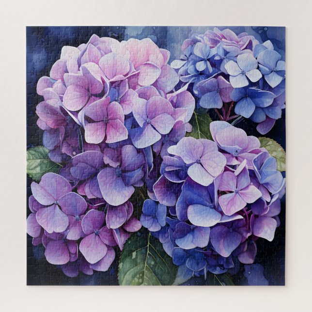 Puzzle Minuit Jardin Violet Hydrangea Aquarelle (Vertical)