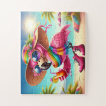 Miss Flamant rose à la plage