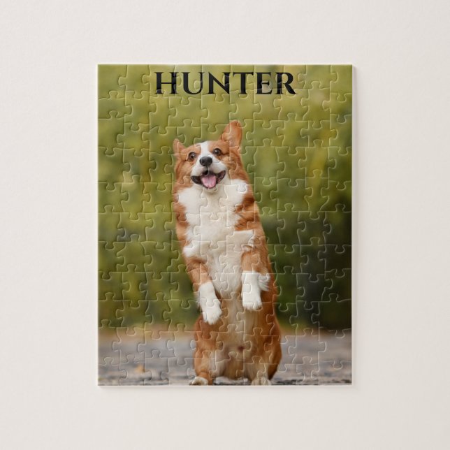 Puzzle mit einem Corgi-Bild und personalisiertem N (Vertikal)