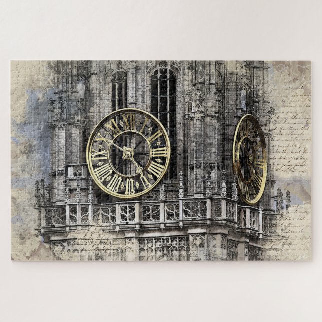 Puzzle mit Vintagem Uhrturm (Horizontal)