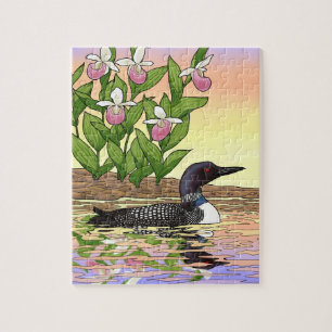 Puzzle MN State Bird Flower Loon Lady Slipper