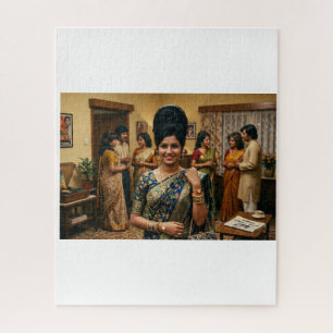 Puzzle Mode indienne rétro des années 1970 et coiffure bo