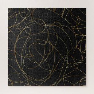 Puzzle Modern Gold Line Art Gray Dots Abstract Design