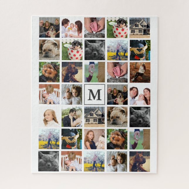 Puzzle Moderne 34 Photos Familiales & Lettre Initiale (Vertical)