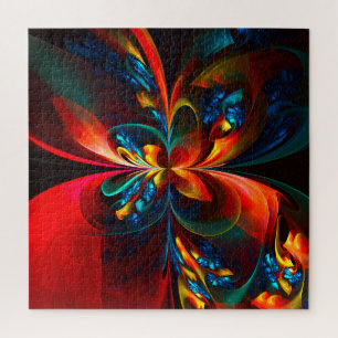 Puzzle Moderne Floral Abstrait Art Orange Bleu Motif #14