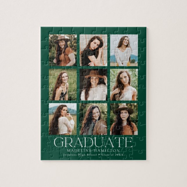 Puzzle Moderne Green 9 Photo Collage Graduation (Vertical)