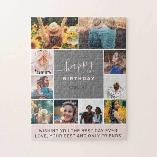 Puzzle Moderne simple anniversaire rose 10 photo collage  (Vertical)