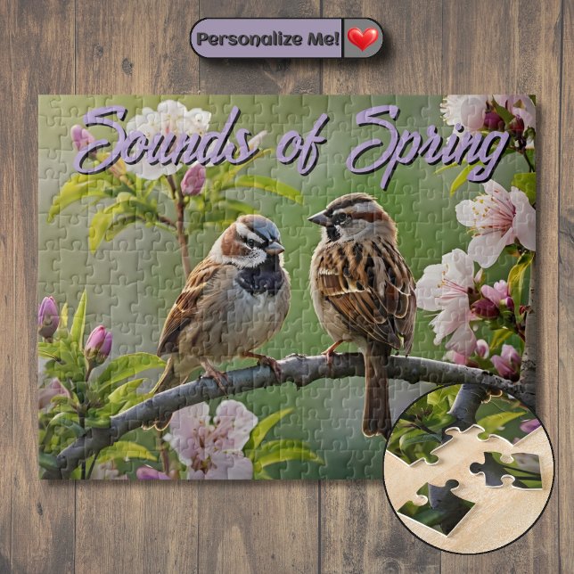 Puzzle Moineaux printaniers personnalisables (Customizable Spring Sparrows Jigsaw Puzzle)