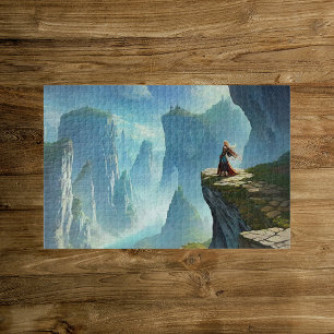Puzzle Monde de l'Imaginaire avec une femme sur une falai