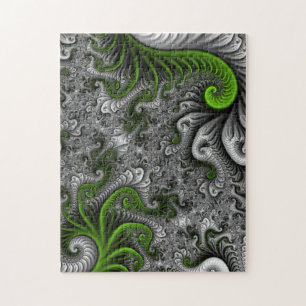 Puzzle Monde Fantastique Art Fractal Abstrait Vert Et Gri