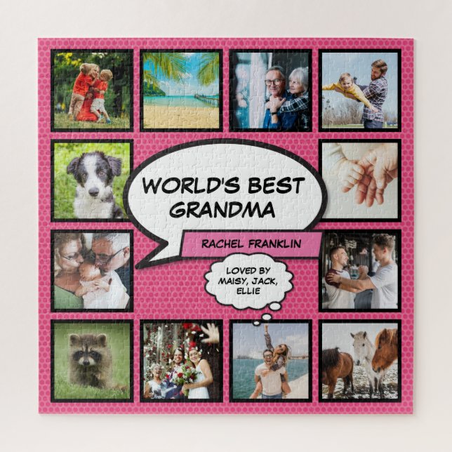 Puzzle Monde meilleur grand-mère 12 photo Collage amusant (Vertical)