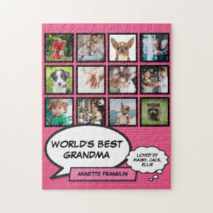 Puzzle Monde meilleur grand-mère 12 photo Collage rose am