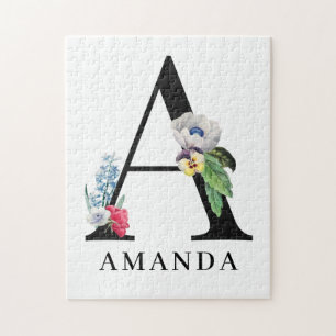 Puzzle Monogramme A Alphabet Floral Personnalisé