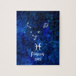 Puzzle Monogramme bleu de galaxie de constellation de