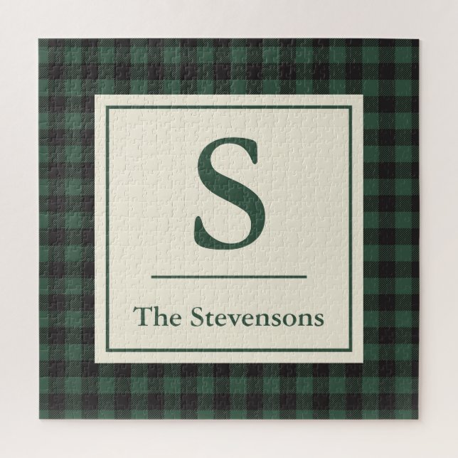 Puzzle Monogramme classique vert noir de bison tartan pla (Vertical)