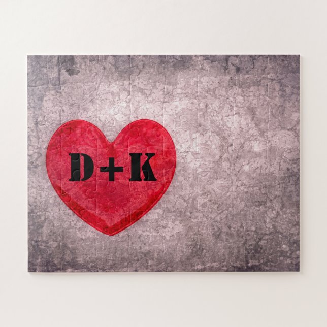 Puzzle Monogramme de coeur en pierre Personnaliser (Horizontal)