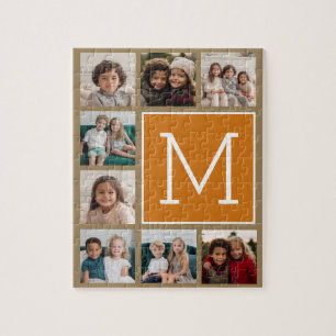 Puzzle Monogramme de collage photo - Kraft rustique et or