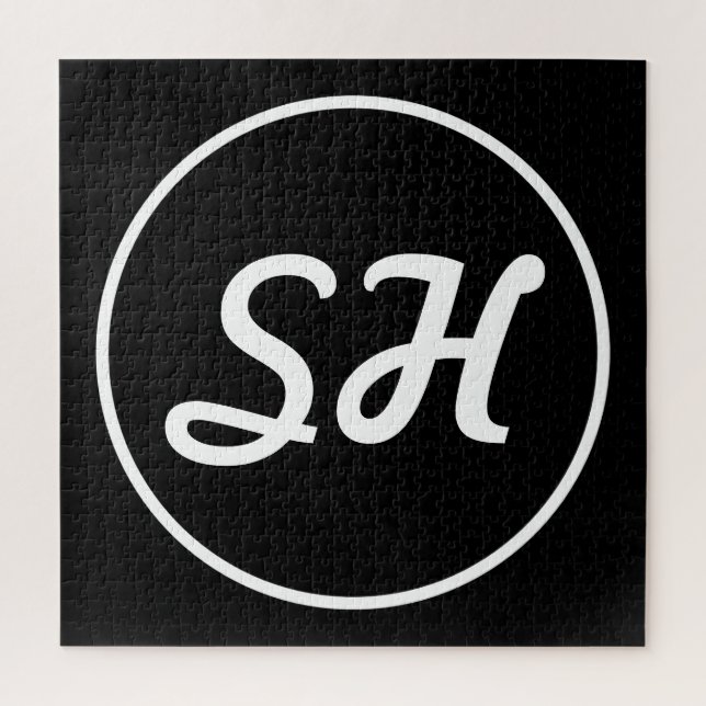 Puzzle Monogramme de style rétro-moderne cool | Noir et b (Vertical)