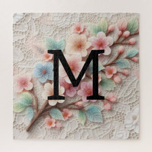 Puzzle Monogramme dentelle rose floral pastel fleurs de c